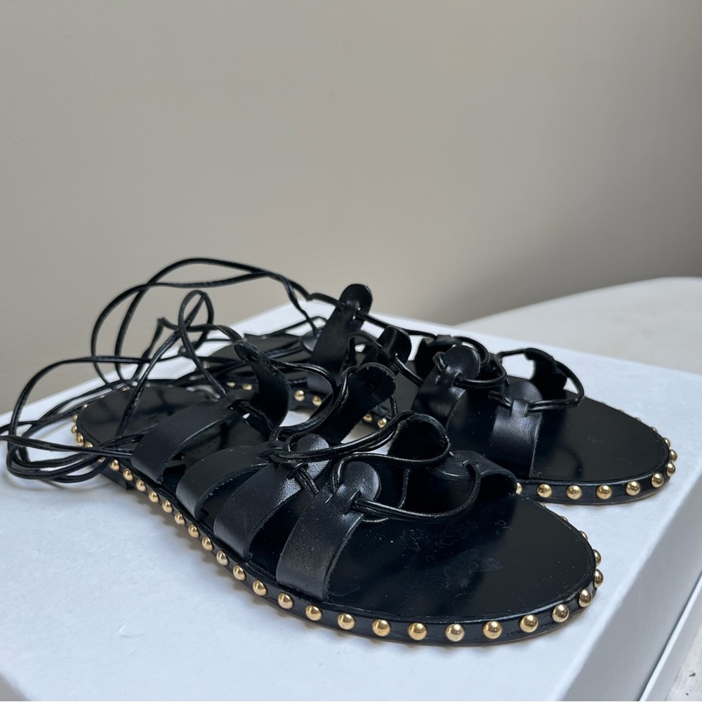 J. Crew Gold-Studded Black Gladiator Sandals